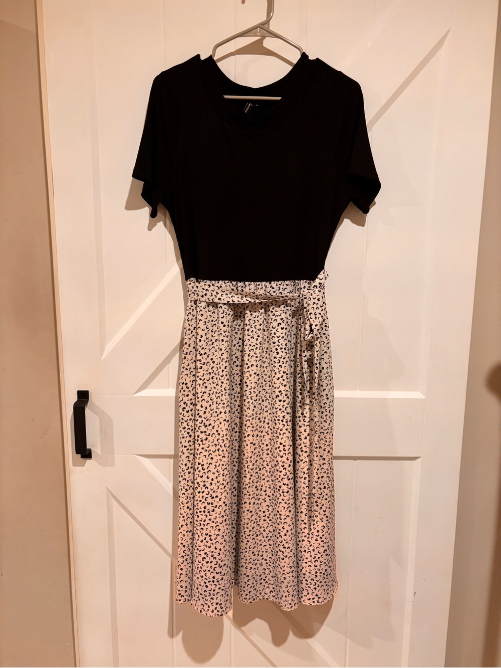 Black Top with Cream & Black Printed Midi Skirt